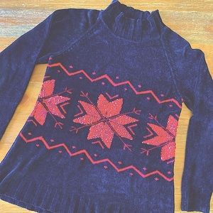 Saks Fifth Avenue Real Clothes Black Poinsettia Mock Turtleneck Sweater Medium